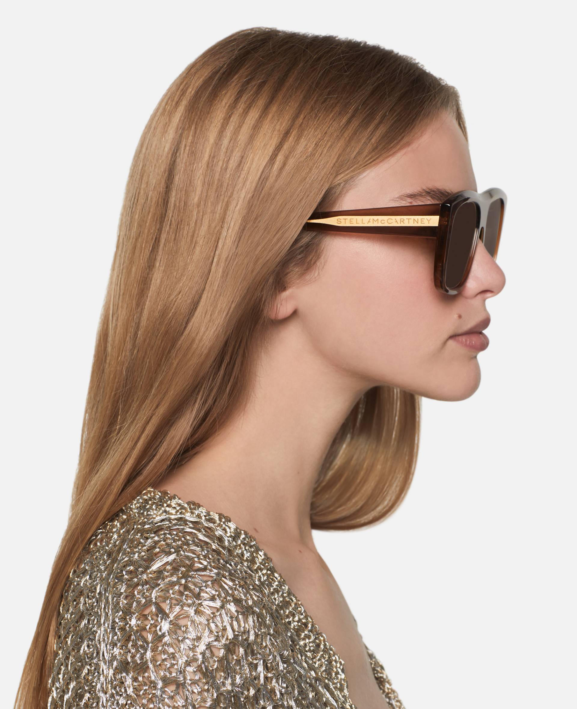 Stella McCartney - Quadratische Sonnenbrille mit geradem Steg, Frau, Glänzendes Naturrosa von Stella McCartney