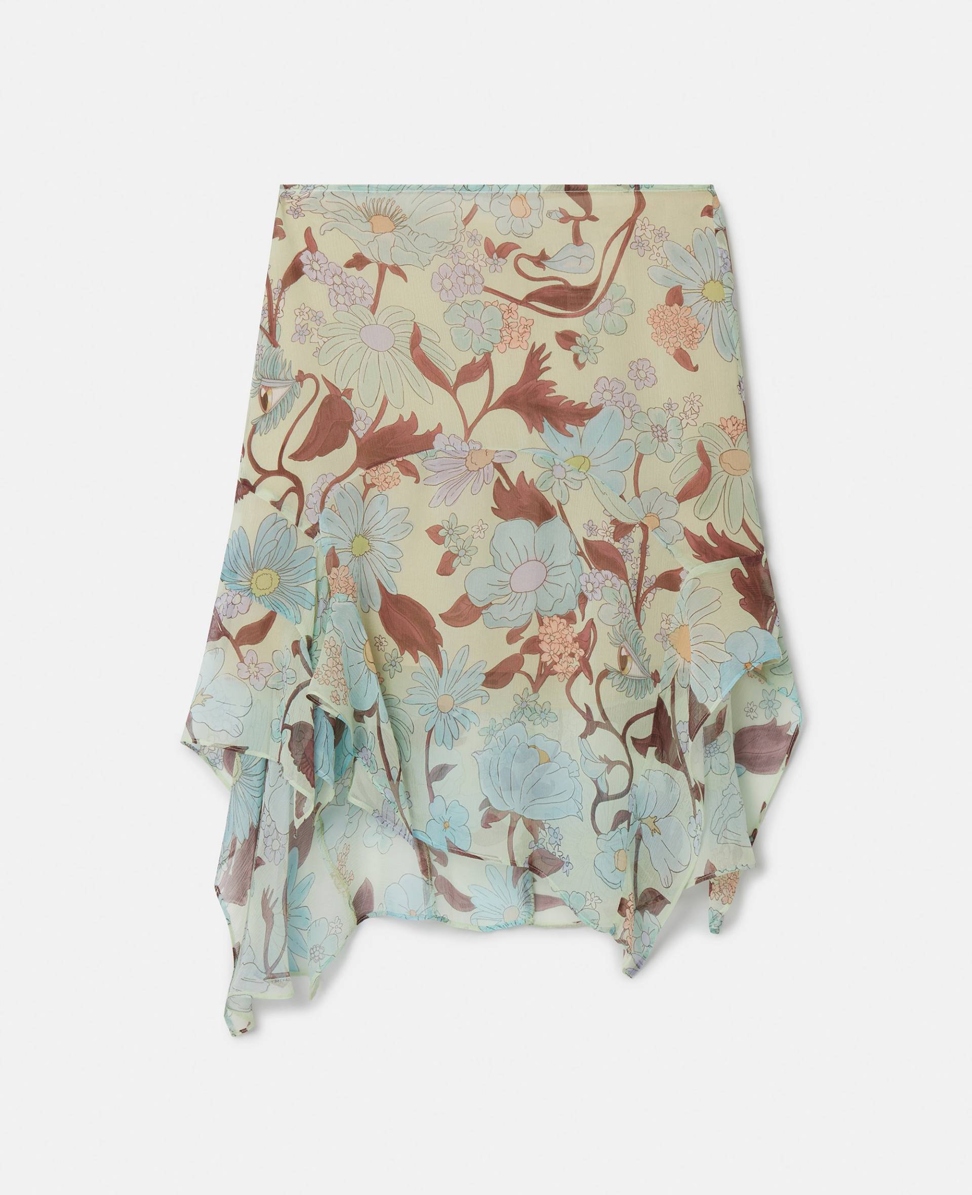 Stella McCartney - Rock aus Seidenchiffon mit Lady Garden Print, Frau, Mintgrün/Bunt, Größe: 42 von Stella McCartney