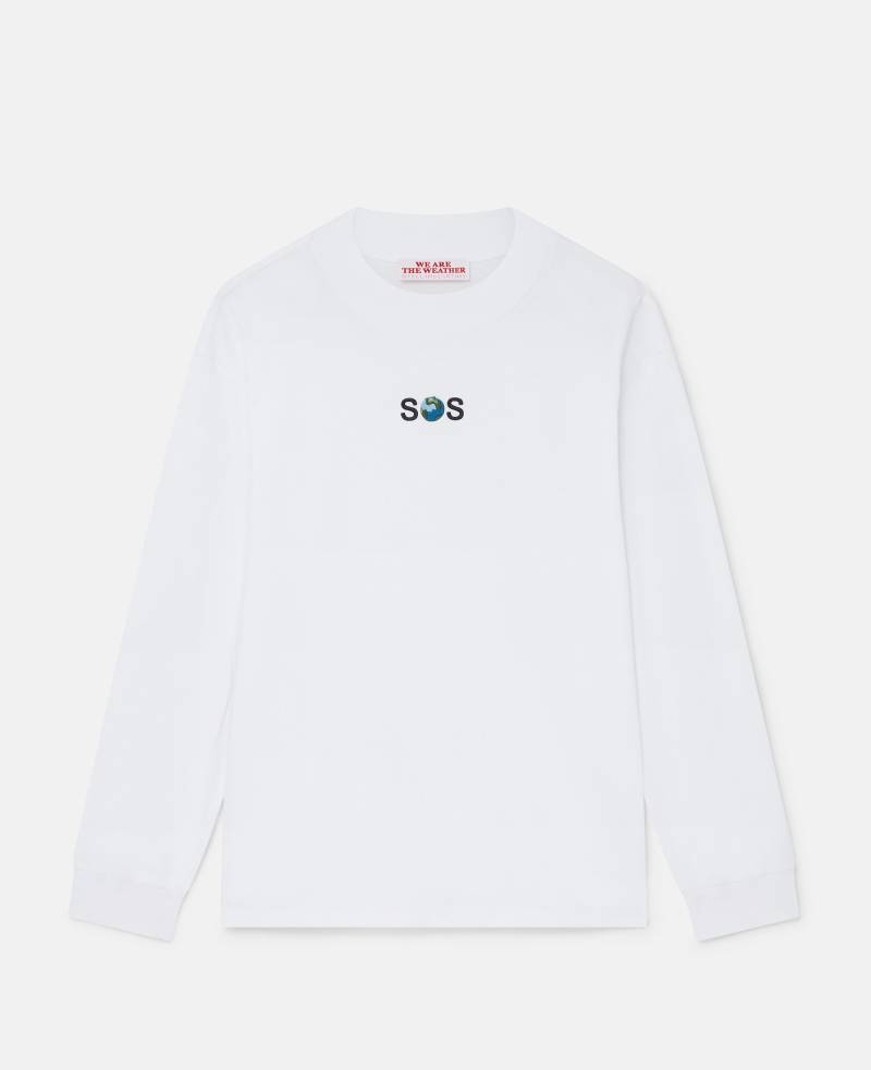 Stella McCartney - SOS Embroidered Long-Sleeve T-Shirt, Frau, Polarweiß, Größe: XS von Stella McCartney