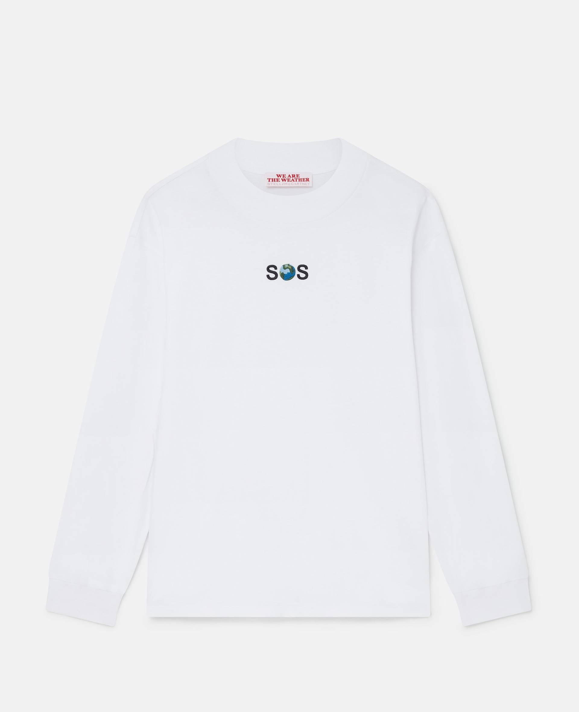 Stella McCartney - SOS Embroidered Long-Sleeve T-Shirt, Frau, Polarweiß, Größe: XXS von Stella McCartney