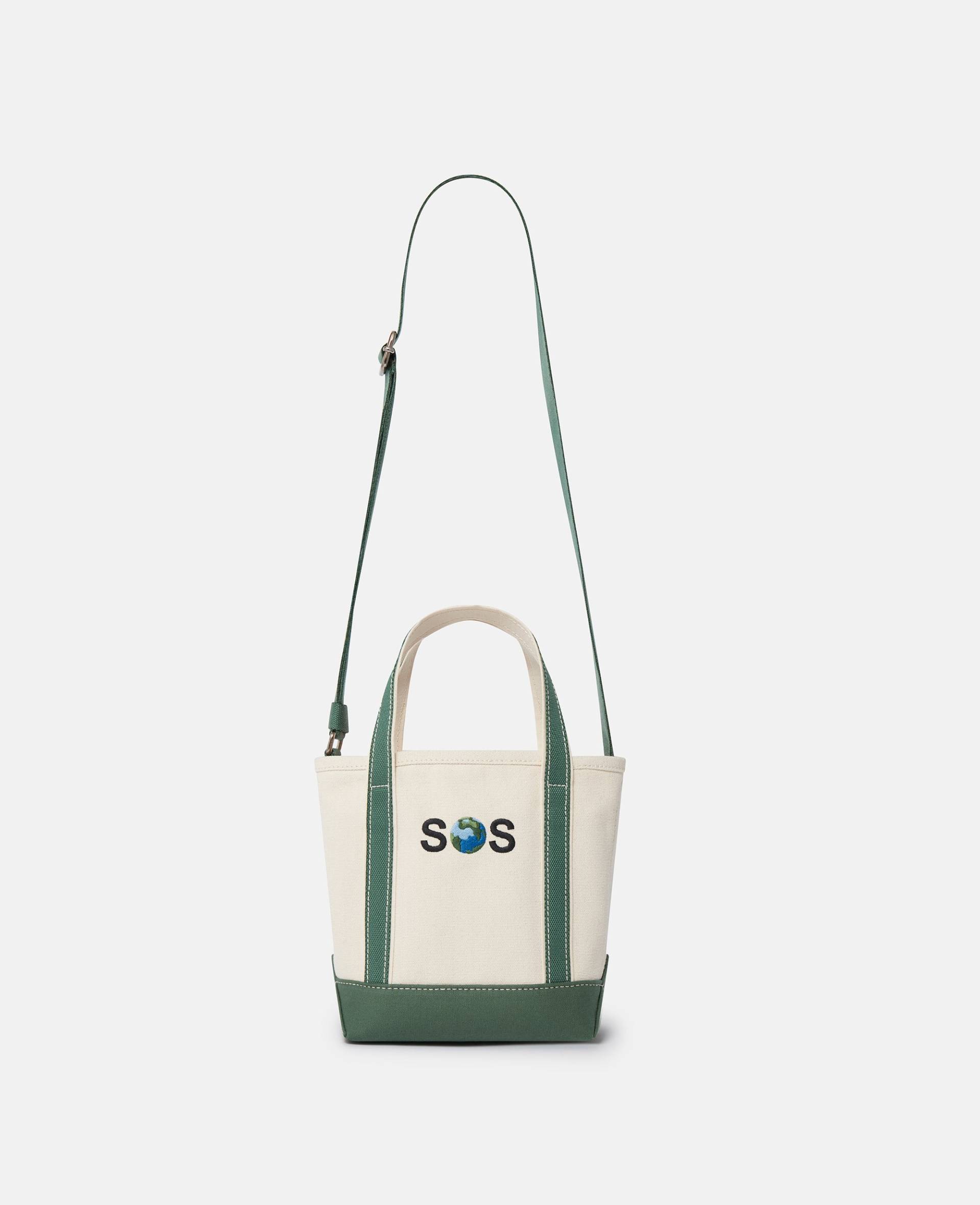 Stella McCartney - SOS Embroidered Small Tote Bag, Frau, Dünenbeige/Amazonasgrün von Stella McCartney