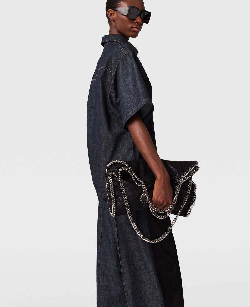 Stella McCartney - Kurzärmeliges Jeanshemd mit Satin-Einsätzen, Frau, Dunkelblau, Größe: S von Stella McCartney