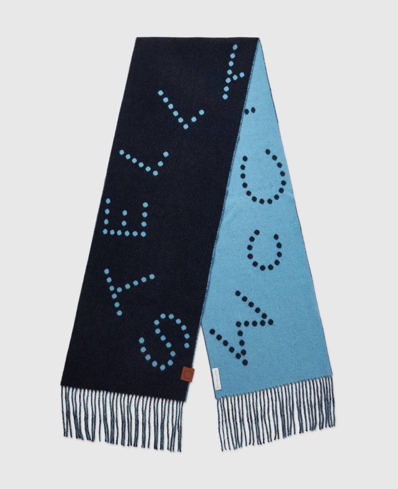 Stella McCartney - Schal mit Fransen und Logo, Frau, Marineblau/Blau von Stella McCartney