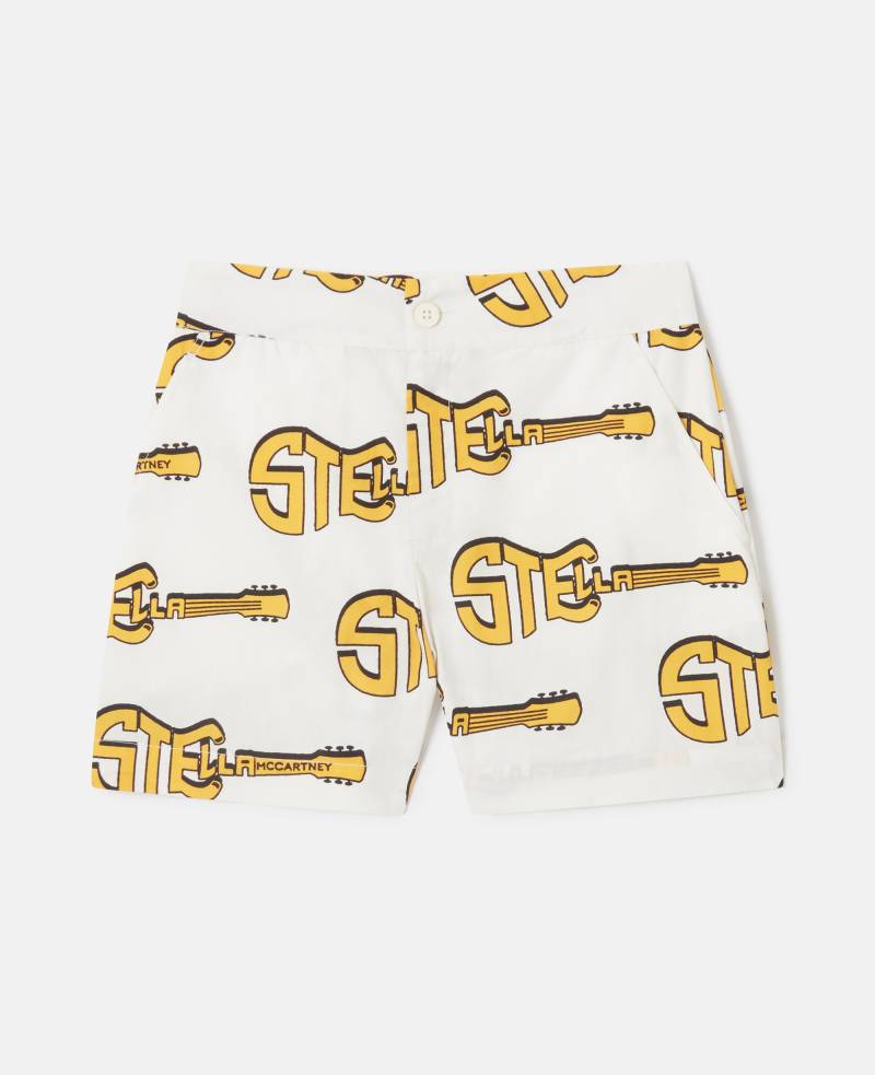 Stella McCartney - Shorts mit Gitarren-Print, Frau, Elfenbein/Mehrfarbig, Größe: 4 von Stella McCartney