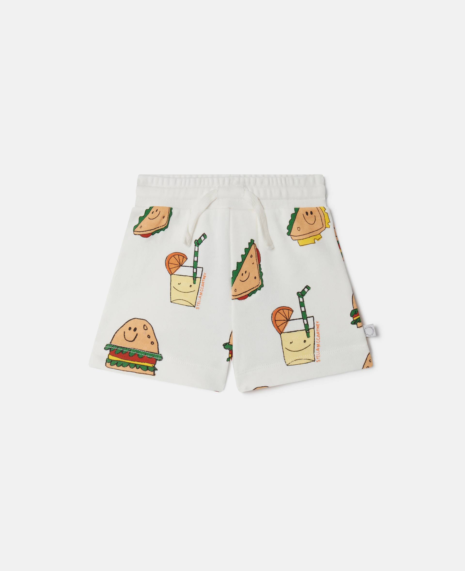 Stella McCartney - Shorts mit Silly Sandwich Print und Tunnelzug, Frau, Weiß Bunt, Größe: 9m von Stella McCartney