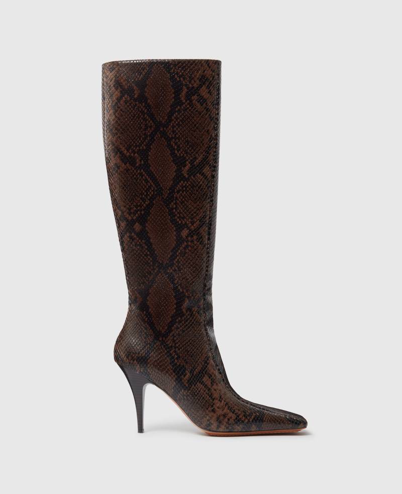 Stella McCartney - Kniehohe Stiletto-Stiefel mit eckiger Zehenpartie und Schlangen-Optik, Frau, Coffee, Größe: 40 von Stella McCartney