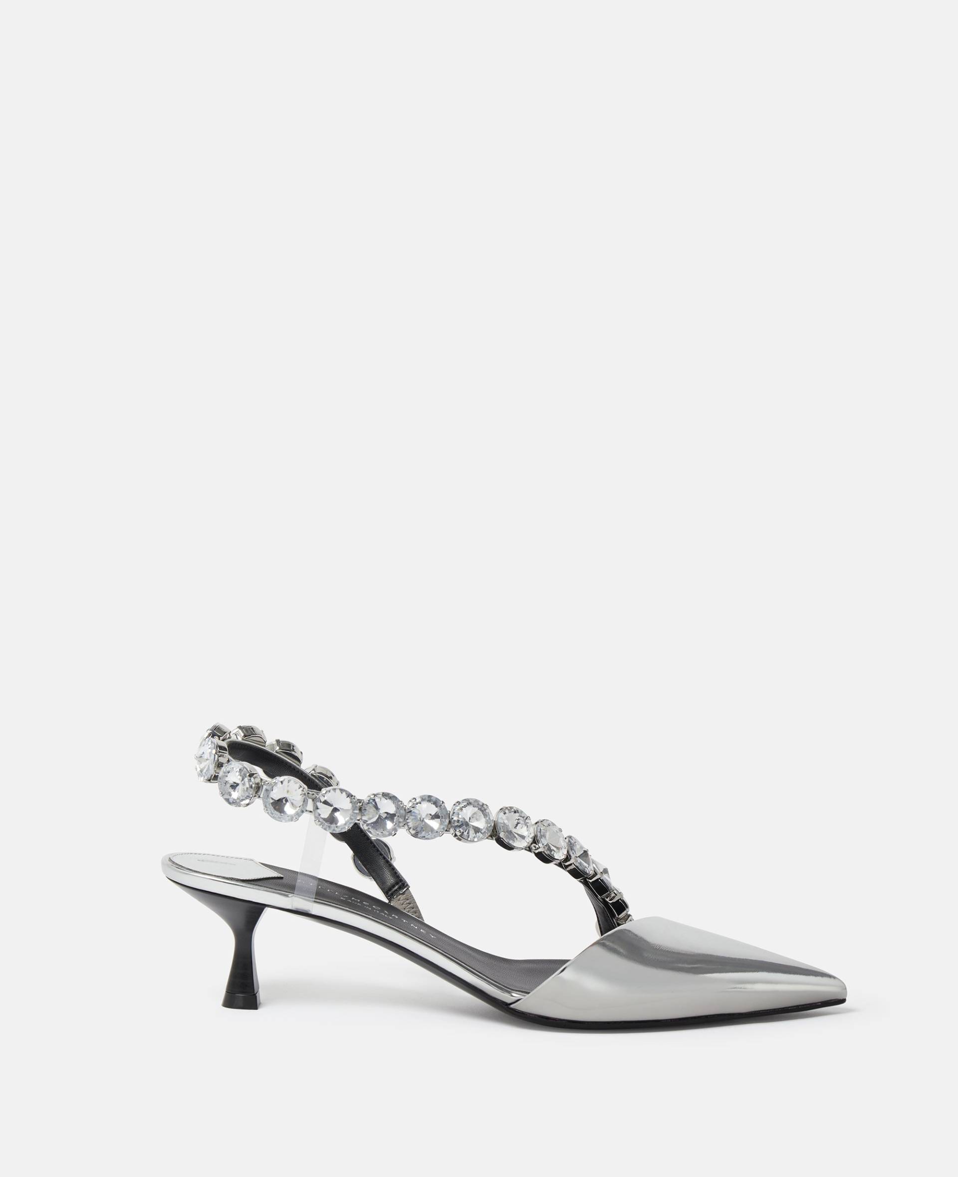 Stella McCartney - Stella Iconic D'Orsay-Pumps mit Kittenheel-Absatz und Kristallverzierung, Frau, Silber, Größe: 37 von Stella McCartney