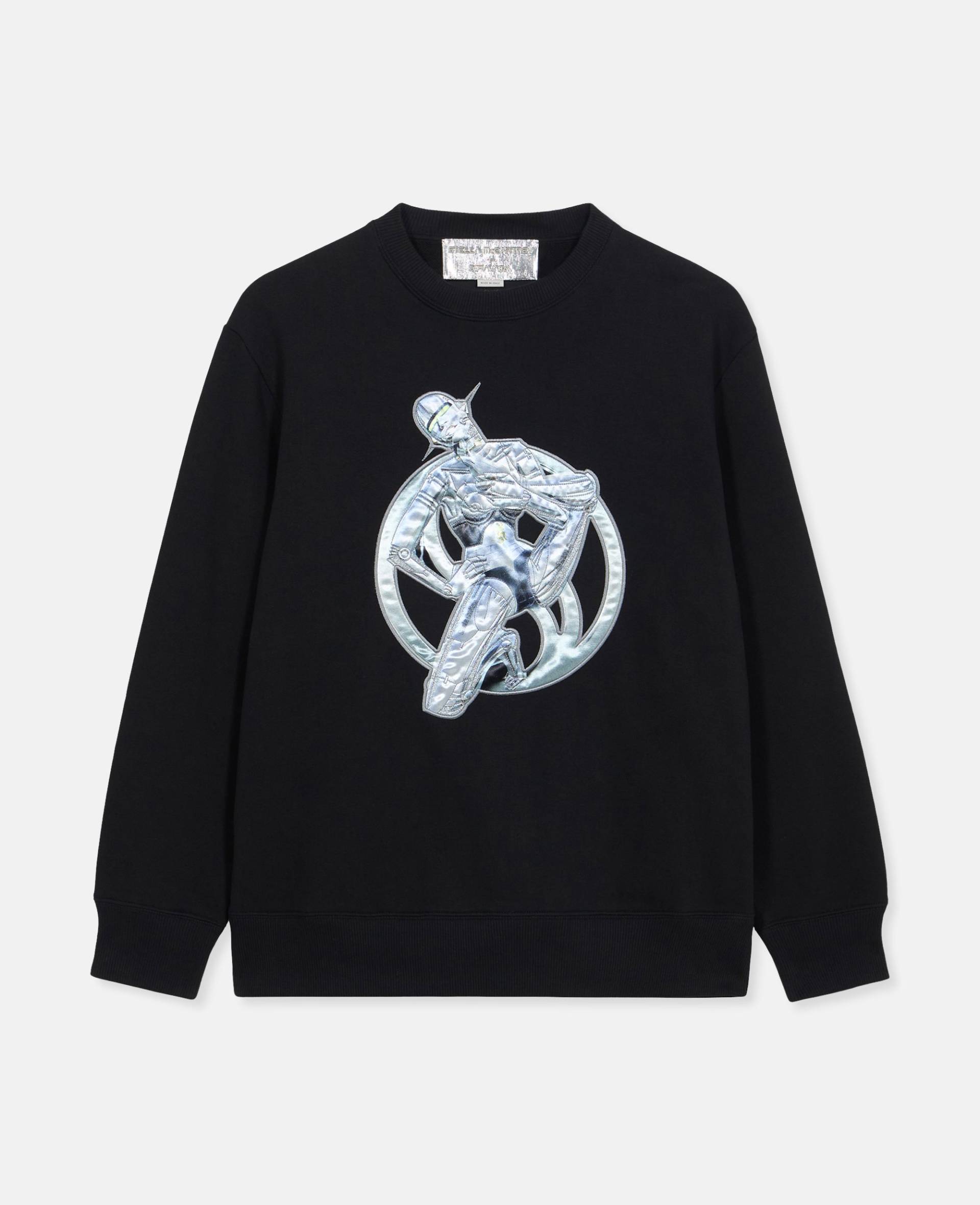 Stella McCartney - Strickpullover aus Biobaumwolle mit Sexy Robot-Motiv, Frau, Schwarz, Größe: L von Stella McCartney