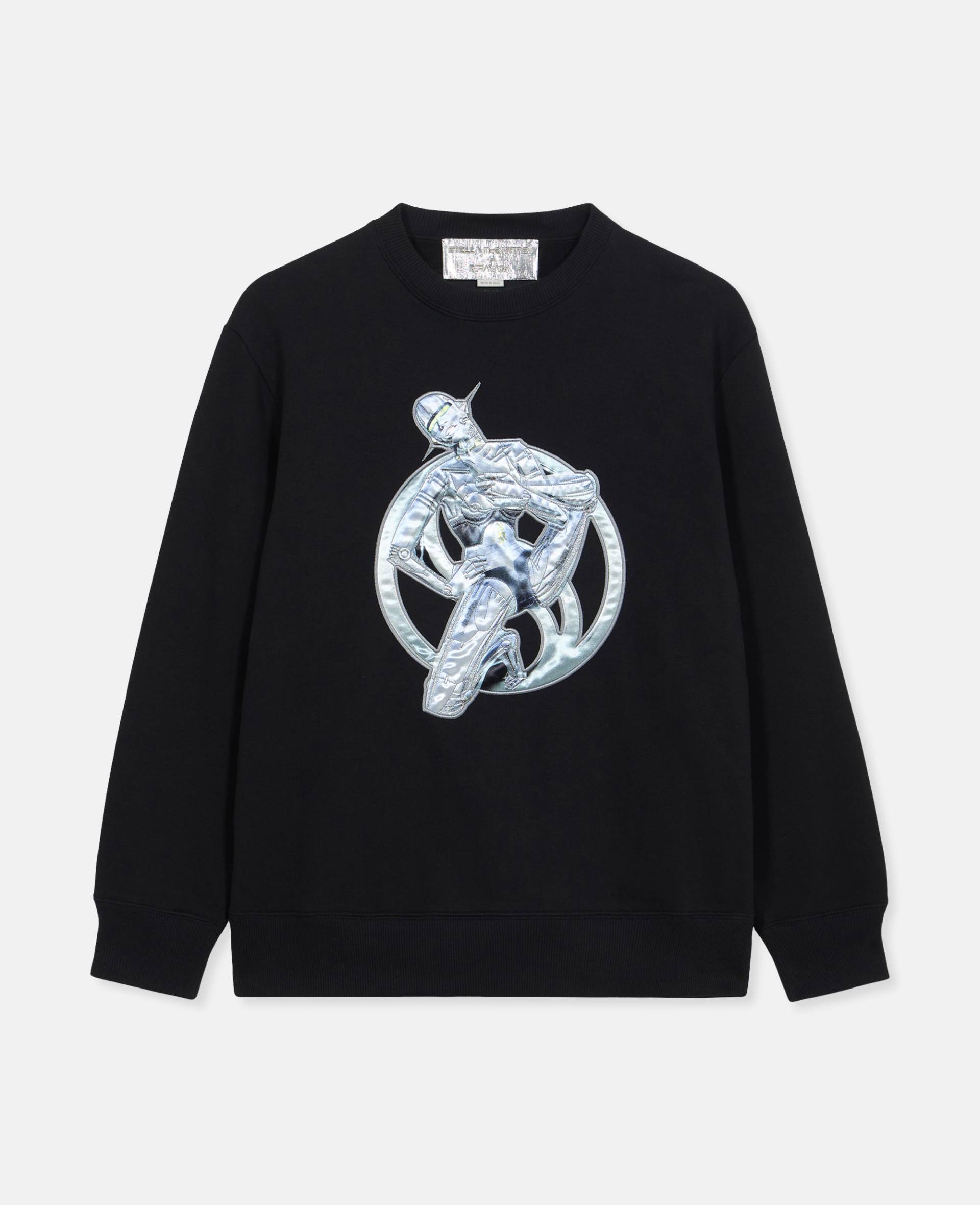 Stella McCartney - Strickpullover aus Biobaumwolle mit Sexy Robot-Motiv, Frau, Schwarz, Größe: S von Stella McCartney