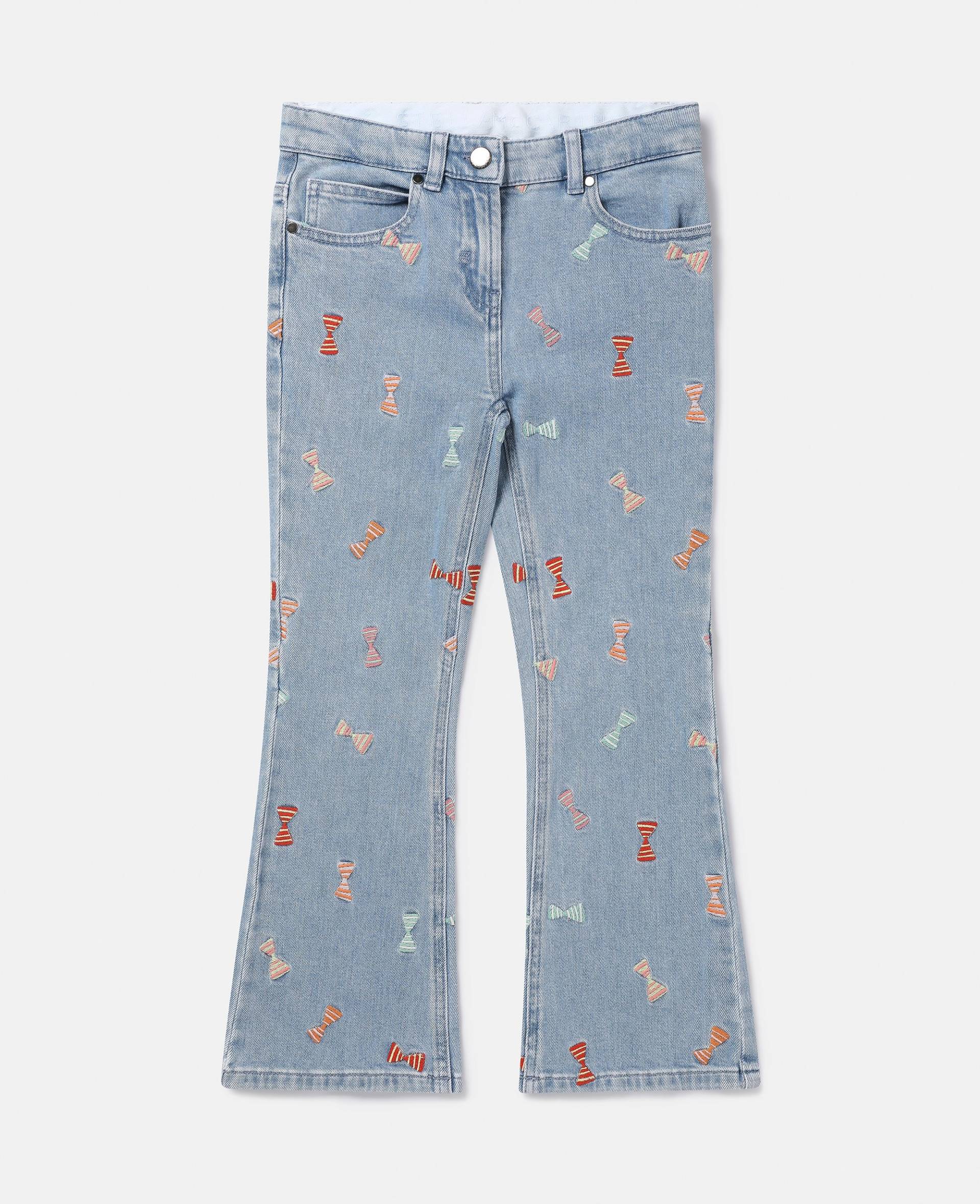 Stella McCartney - Striped Bow Print Flared Jeans, Frau, Blue, Größe: 10 von Stella McCartney