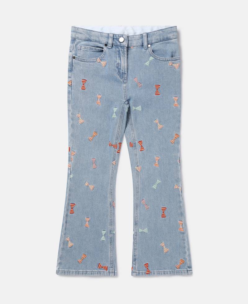 Stella McCartney - Striped Bow Print Flared Jeans, Frau, Blue, Größe: 14 von Stella McCartney