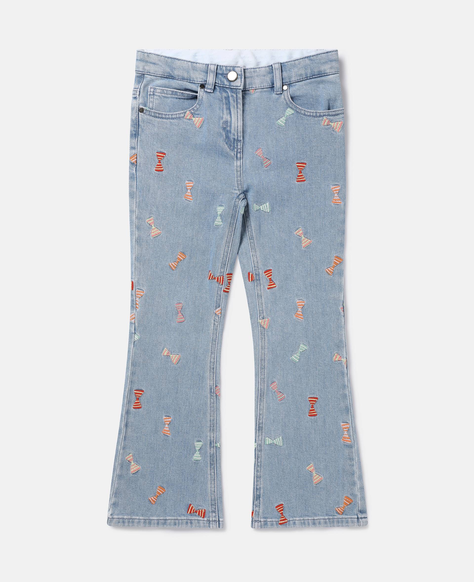 Stella McCartney - Striped Bow Print Flared Jeans, Frau, Blue, Größe: 4 von Stella McCartney