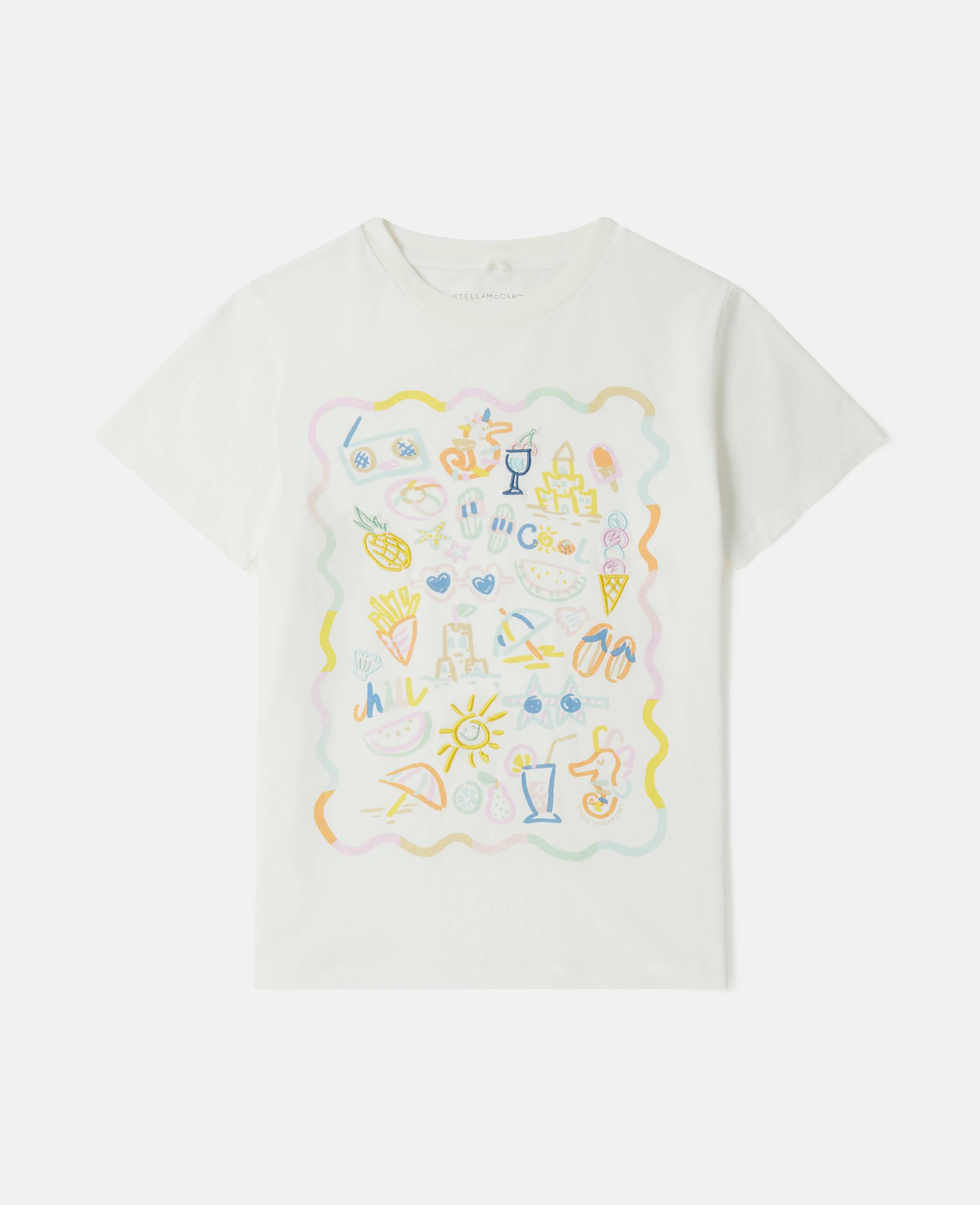 Stella McCartney - Summer Doodles Motif T-Shirt, Frau, Ivory, Größe: 8 von Stella McCartney