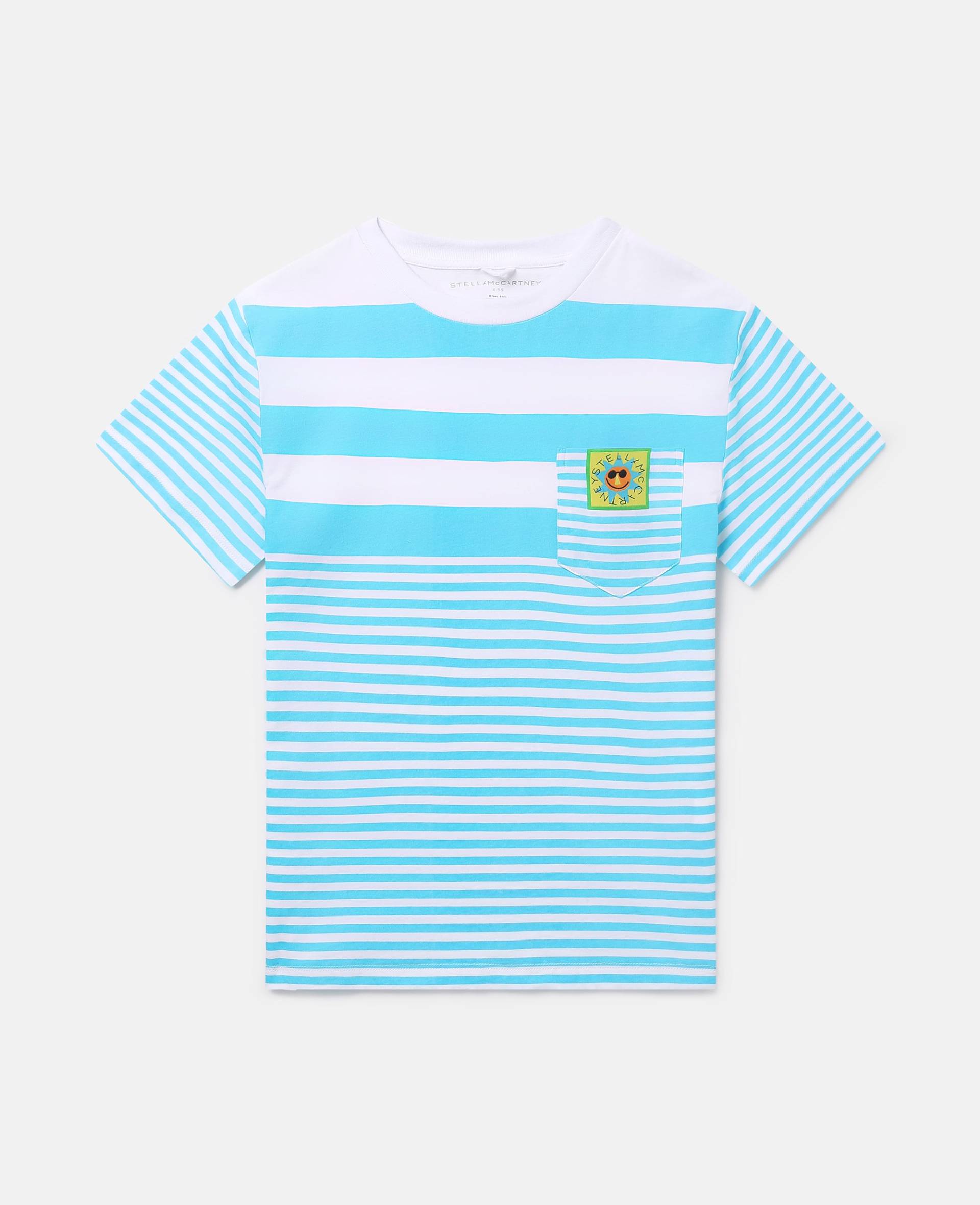 Stella McCartney - Sunshine Motif Striped T-Shirt, Frau, Blue, Größe: 12 von Stella McCartney