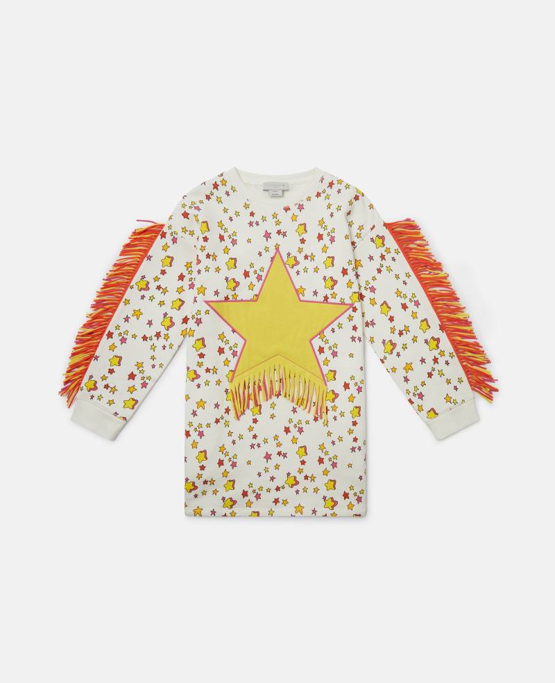 Stella McCartney - Sweatshirt-Kleid mit Fransen und Sternen-Grafik, Elfenbein/Mehrfarbig, Größe: 14 von Stella McCartney