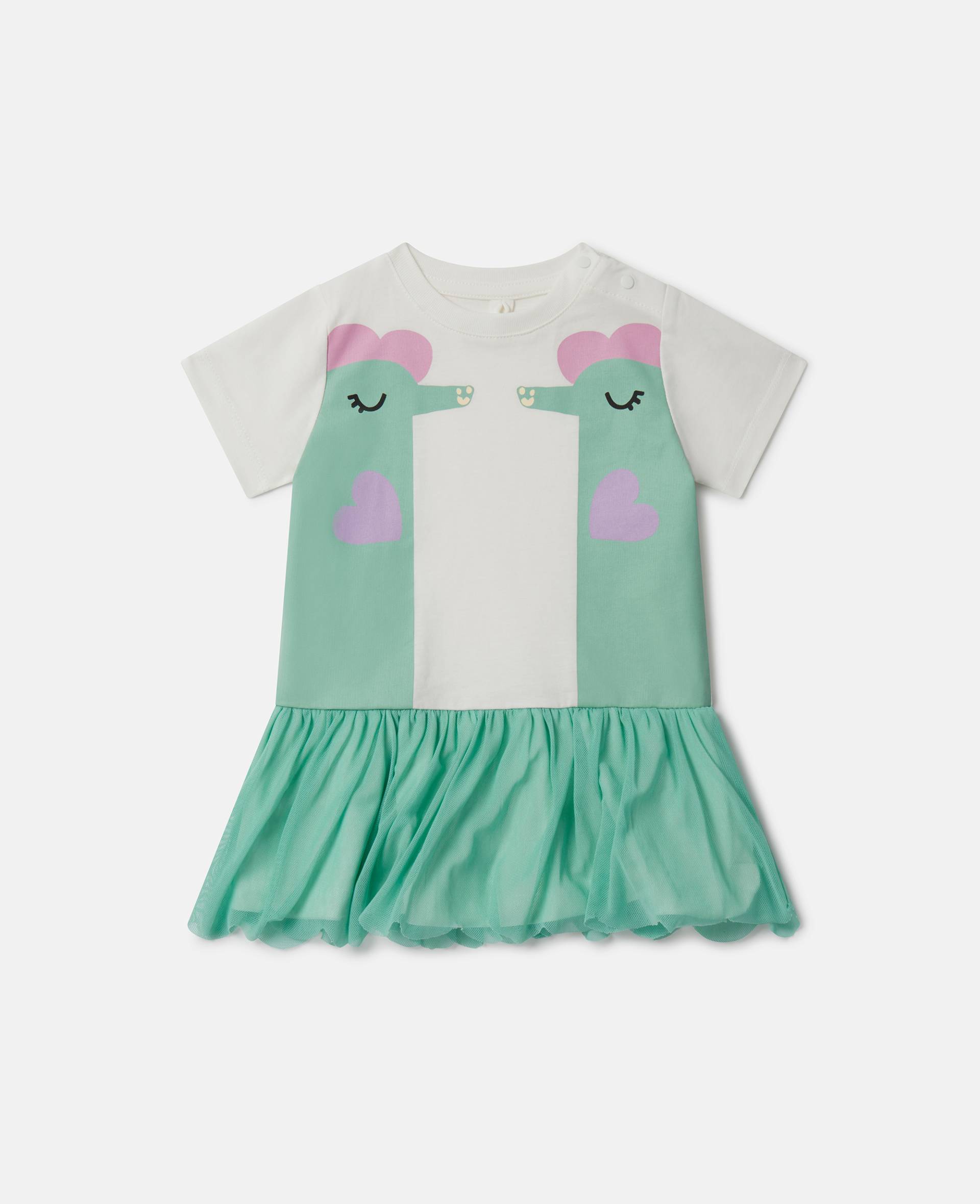 Stella McCartney - T-Shirt-Kleid mit doppeltem Seepferdchen-Print, Frau, Weiß/Grün, Größe: 12m von Stella McCartney