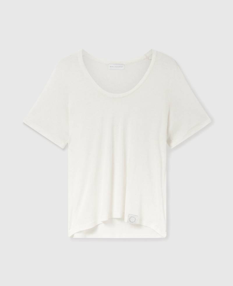 Stella McCartney - T-Shirt aus halbdurchsichtigem Strick mit Rundhalsausschnitt, Frau, Creme, Größe: S von Stella McCartney