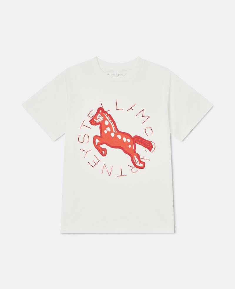 Stella McCartney - T-Shirt mit Pferde-Grafik, Frau, Elfenbein, Größe: 5 von Stella McCartney