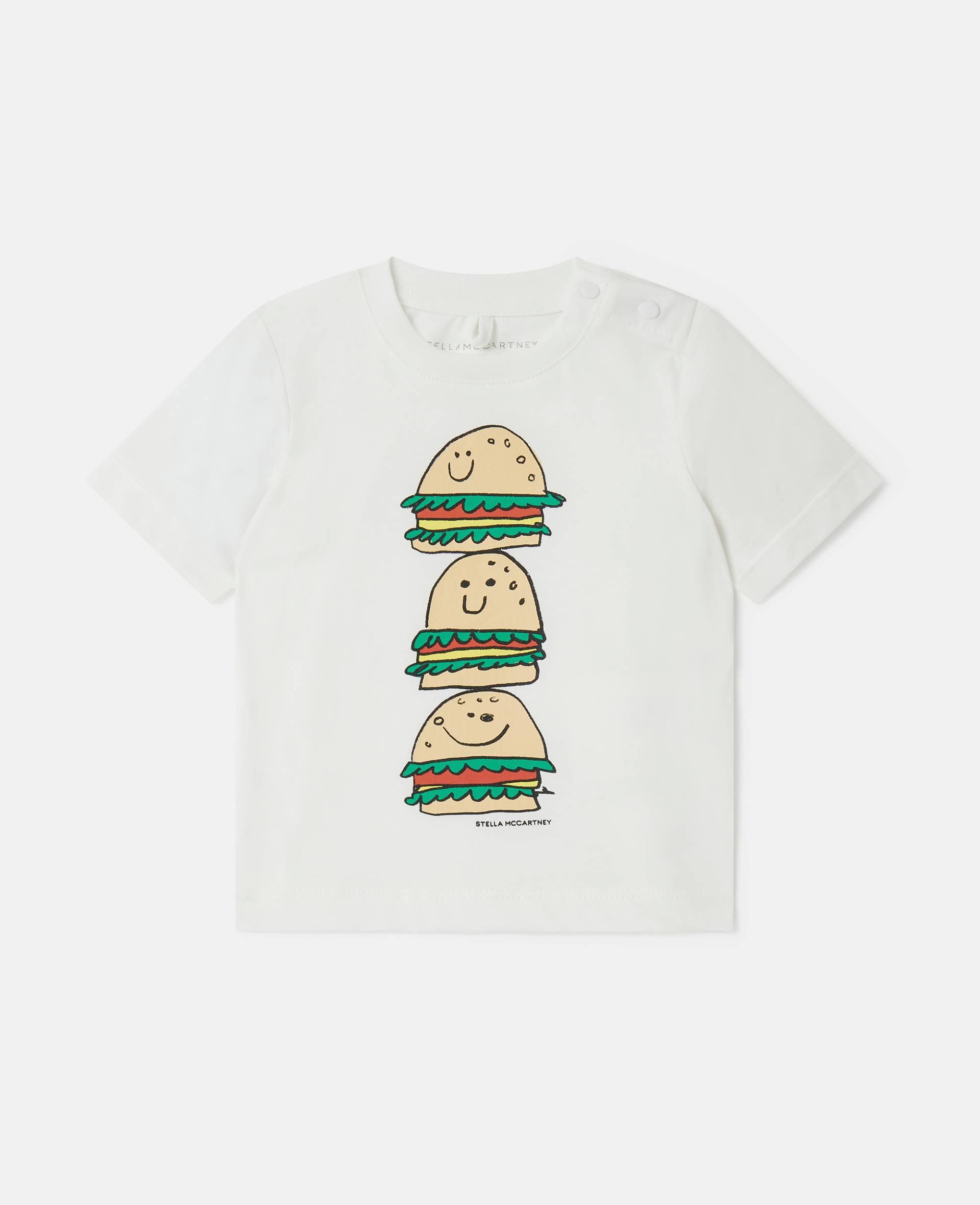 Stella McCartney - T-Shirt mit Veggie Burger Stack Motiv, Frau, Elfenbein, Größe: 18m von Stella McCartney