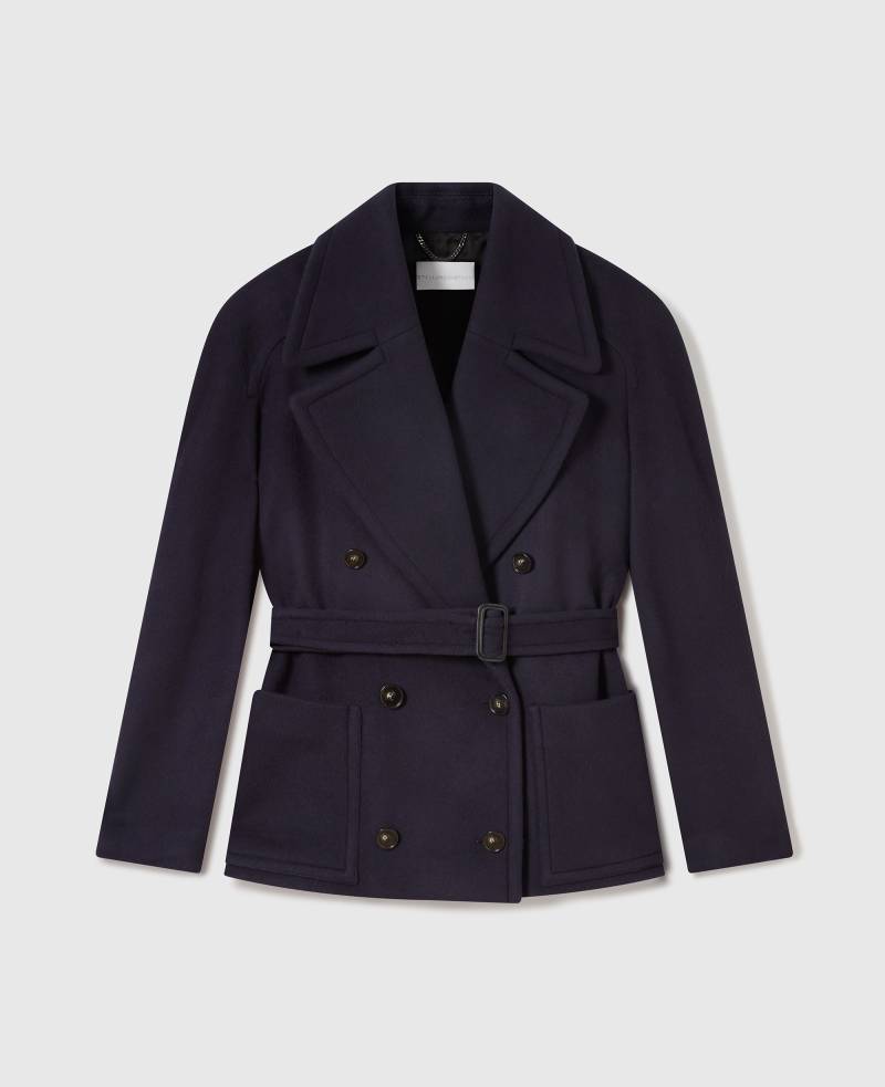 Stella McCartney - Tie-Belt Cropped Peacoat Jacket, Frau, Ink, Größe: 36 von Stella McCartney