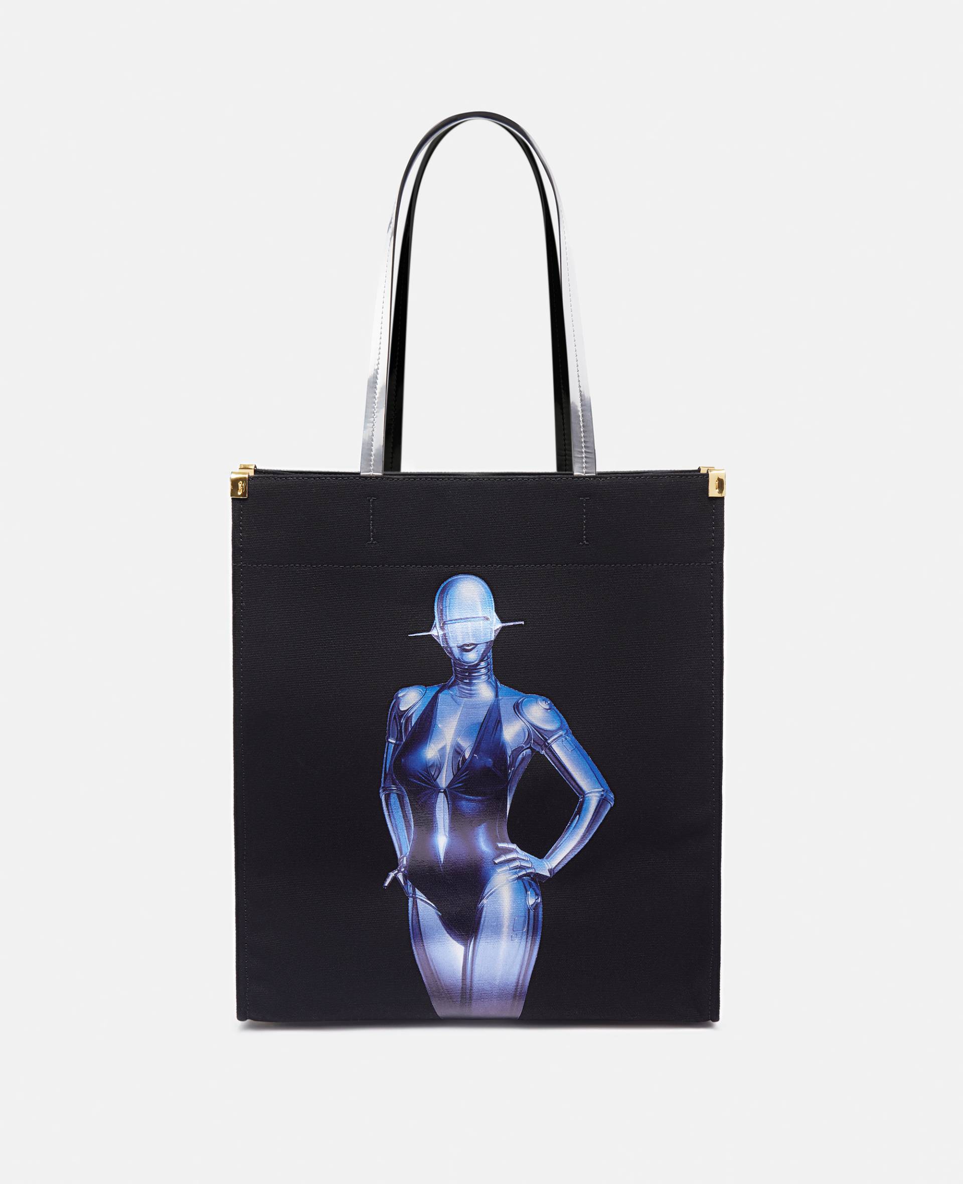 Stella McCartney - Tote Bag aus Biobaumwoll-Canvas mit Sexy Robot-Grafik, Frau, Ultra Schwarz von Stella McCartney