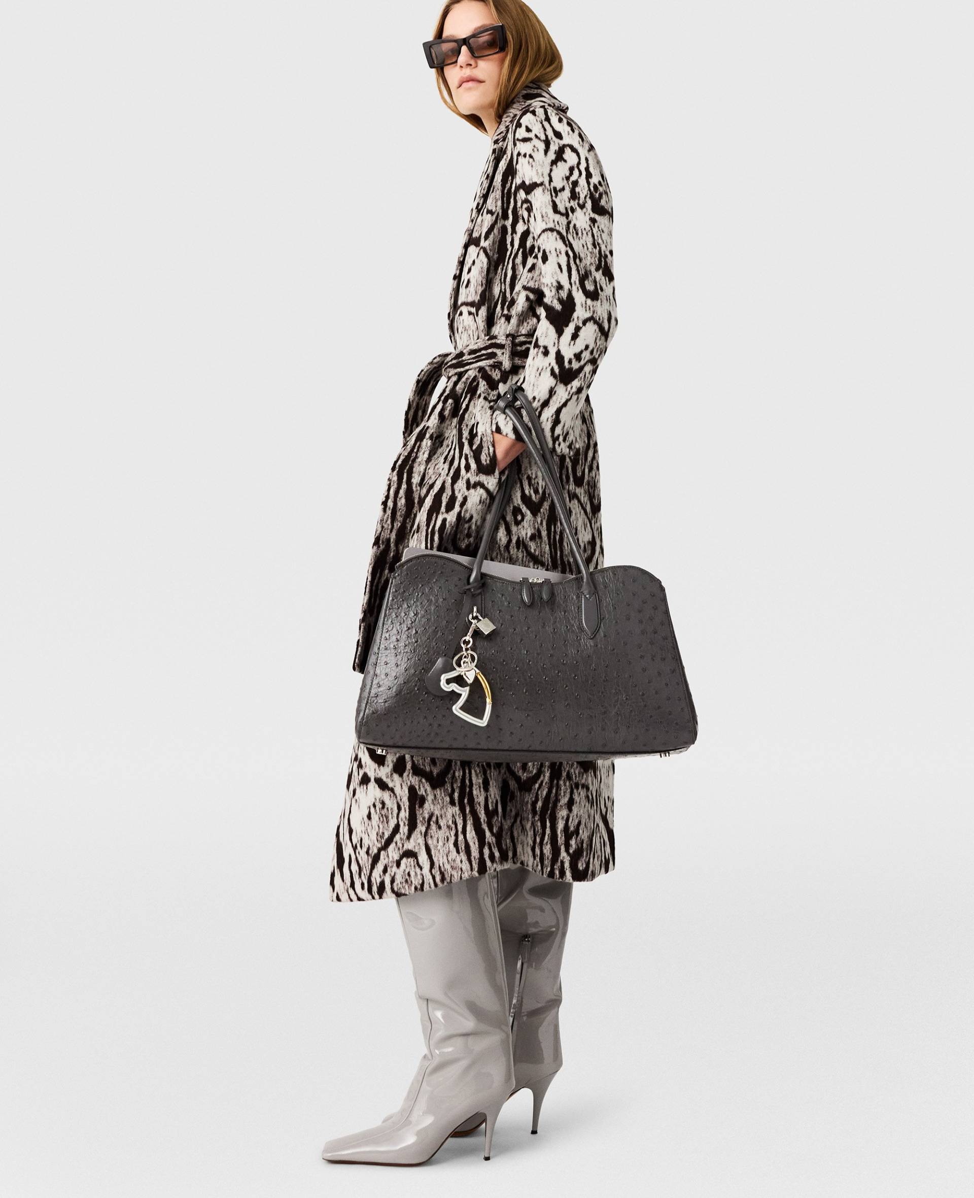 Stella McCartney - Trenchcoat mit Gürtel aus Jacquard mit Wolken-Leoparden-Print, Frau, Mehrfarbiges Grau, Größe: 38 von Stella McCartney