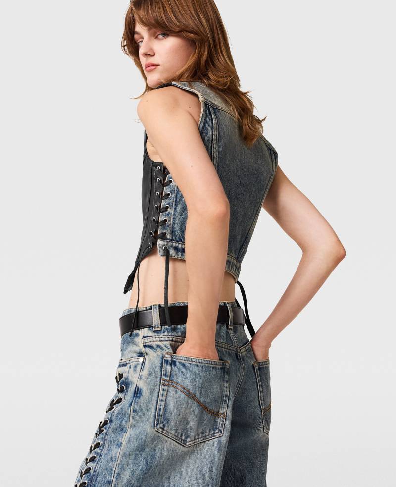 Stella McCartney - Vegane Tailoring-Weste in Cropped-Passform, Frau, Mittelblau, Größe: M von Stella McCartney