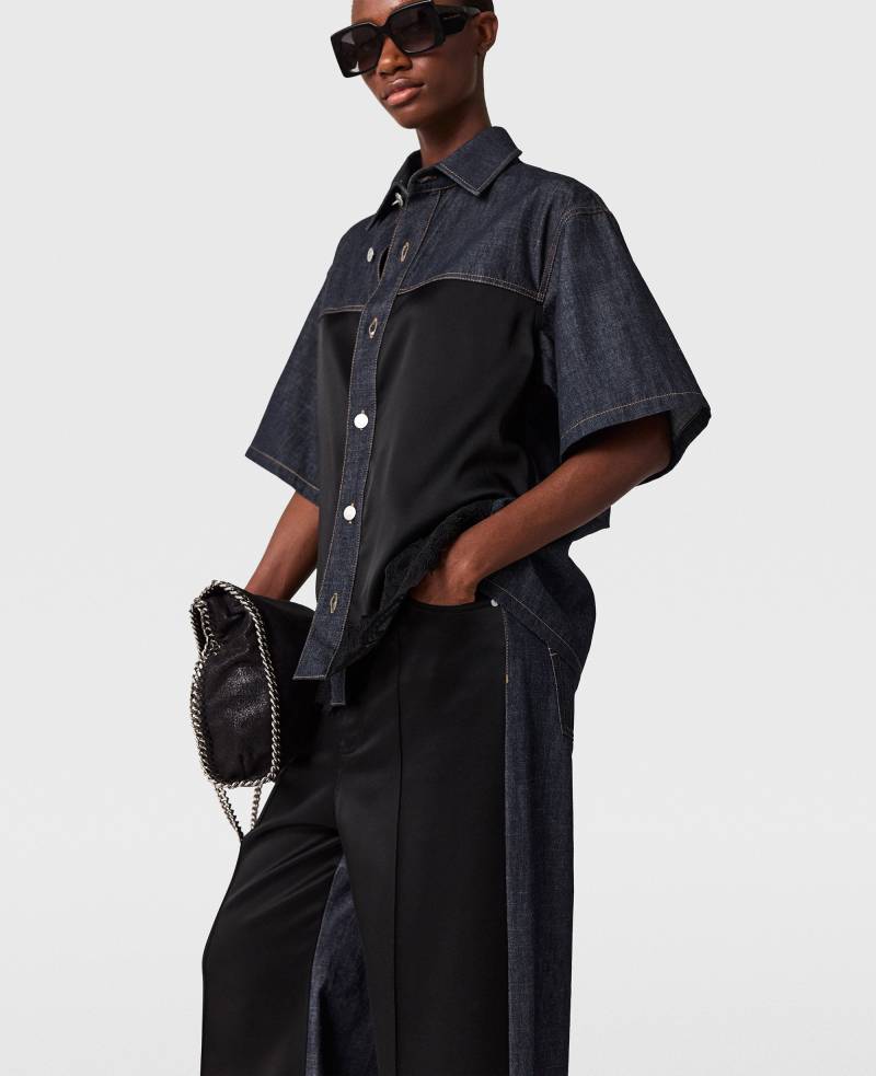 Stella McCartney - Wide-Leg Satin-Panel Denim Jeans, Frau, Dark blue, Größe: 28 von Stella McCartney