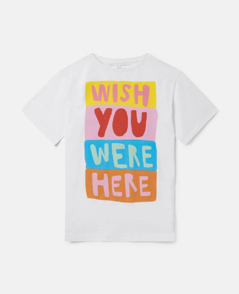 Stella McCartney - Wish You Were Here Slogan T-Shirt, Frau, White, Größe: 3 von Stella McCartney