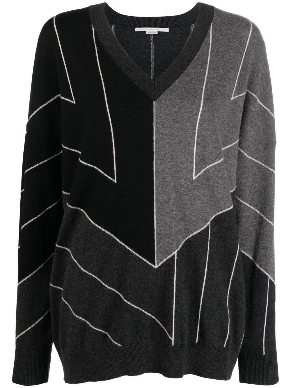 Stella McCartney stripe-print V-neck jumper - Grau von Stella McCartney