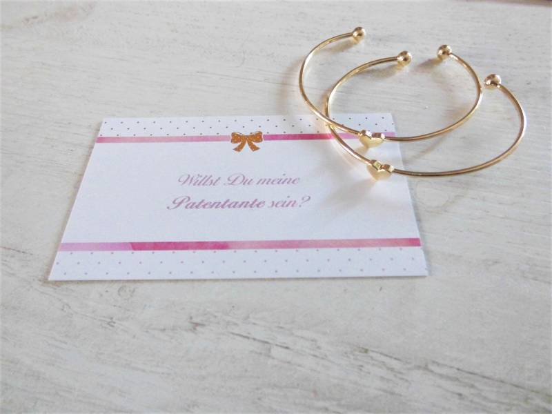 Patentante Geschenk - 2x Karte Und Herz Armreif in Gold Oder Silber Offen Plus Geschenkverpackung Mit Thank You Sticker von StellaKobenhavnShop