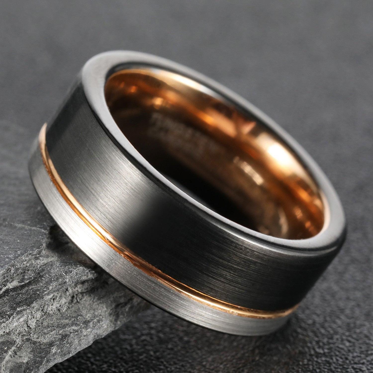 Schwarz-Silberner Ehering Mit Roségold von StellarForgeRings