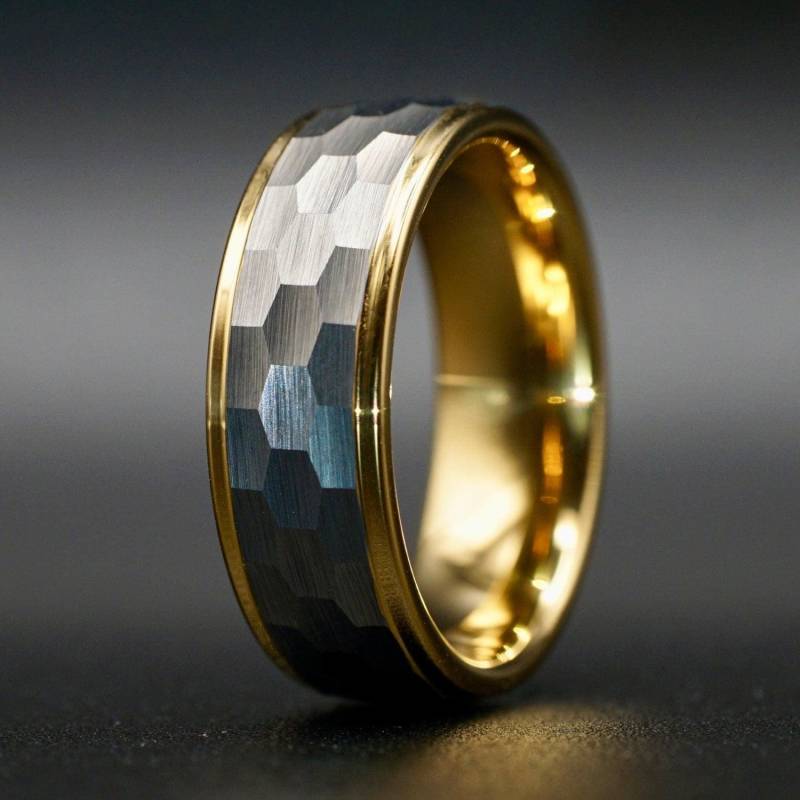Wolframcarbid Ring 8 Mm Silber-Matt Mit Gold-Innenband - Verlobungsring, Eheringe, Herrenring, Damenring, Gravur von StellarForgeRings