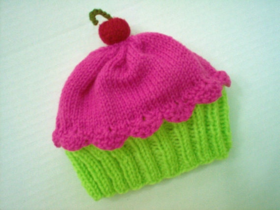 Cupcake Hut Cherry On Top Key Lime Green Kuchen Himbeere Wassermelone Zuckerguss Handmade Stricken 6 8 12 18 Monate Kinder Erwachsene 2 3 4 5 7 Teen von StellasKnits