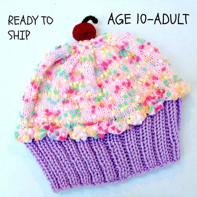 Cupcake Hut Erwachsene Teenager Kind - Kirsche Auf Der Oberseite Lavendel Traube Lila Kuchen Zuckerwatte Rosa Streuen Zuckerguss 10 11 12 13 14 15 16 von StellasKnits