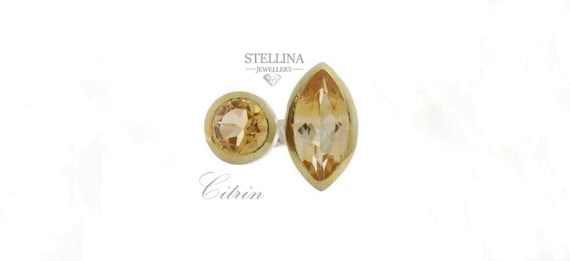Citrin Ring 925 Silber, 18 Karat Gold Plattiert | Ø55-56 von StellinaJewellery