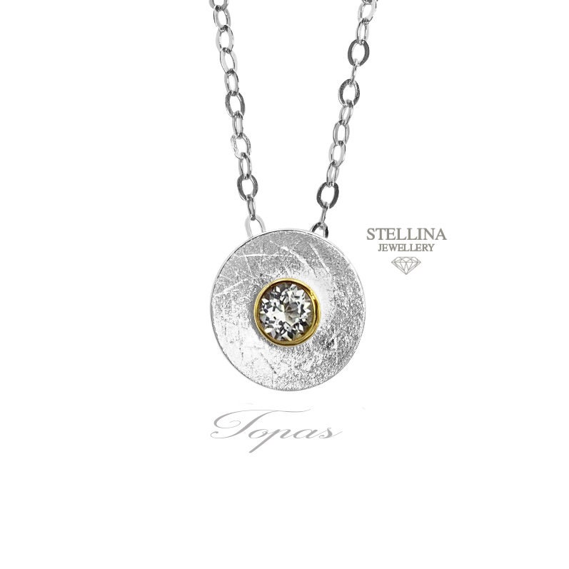 Topas Weiß Anhänger Silber Gold Mattiert von StellinaJewellery