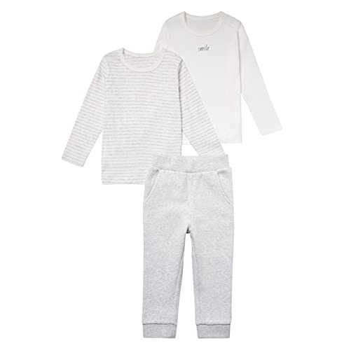 Stellou Kleidungsset für Babies 3-teilig in Grau und mit Print, Bio-Baumwolle, 2 Langarm-Shirts und eine Jersey-Hose (Grau/Weiß, 62/68) von Stellou & friends