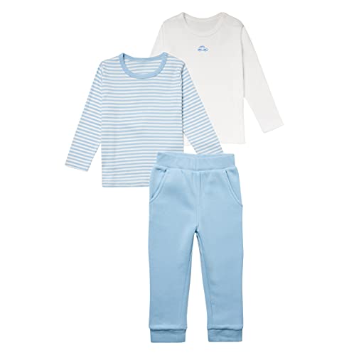 Stellou Kleidungsset für Babies und kleine Jungen 3-teilig in Blau, Bio-Baumwolle, 2 Langarm-Shirts und eine Jersey-Hose (Blau/Weiß, 86/92) von Stellou & friends