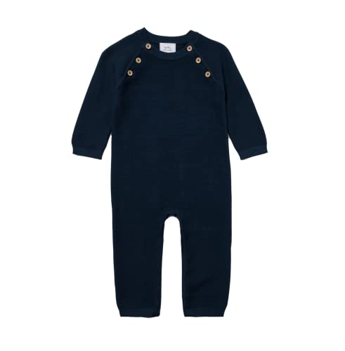 Stellou Overall für Babys und Kleinkinder, Navy, aus Baumwolle, mit Knöpfen in Holz-Optik und schrägen Raglanärmeln, Größe 68 von Stellou & friends