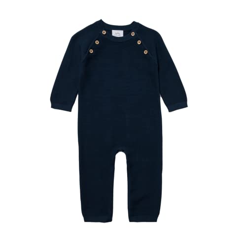 Stellou Overall für Babys und Kleinkinder, Navy, aus Baumwolle, mit Knöpfen in Holz-Optik und schrägen Raglanärmeln, Größe 92 von Stellou & friends