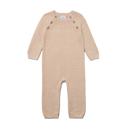 Stellou Overall für Babys und Kleinkinder, Sand, aus Baumwolle, mit Knöpfen in Holz-Optik und schrägen Raglanärmeln, Größe 86 von Stellou & friends