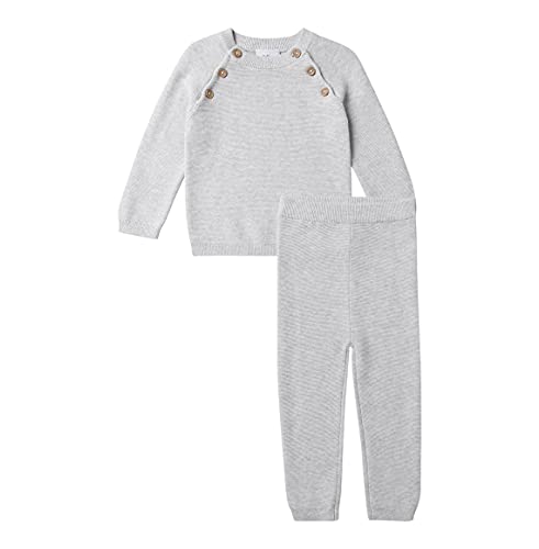 Stellou Zweiteiler für Babys und Kleinkinder, Grau, aus Baumwolle, Set aus Strickpullover und passender langer Hose (Grau, 62) von Stellou & friends