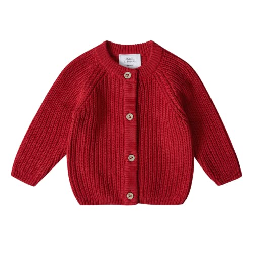 Stellou & friends Cardigan-Strickjacke für Mädchen und Jungen | Hochwertige Baby-Kleidung aus 100% Baumwolle | Gr. 110/116 - Rot von Stellou & friends