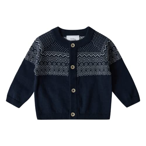 Stellou & friends Cardigan-Strickjacke für Mädchen und Jungen mit Norwegen Muster | Hochwertige Baby-Kleidung aus 100% Baumwolle - III V I Gr. 62/68 - Navy von Stellou & friends