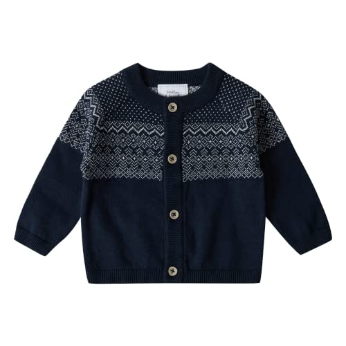 Stellou & friends Cardigan-Strickjacke für Mädchen und Jungen mit Norwegen Muster | Hochwertige Baby-Kleidung aus 100% Baumwolle - III V I Gr. 74/80 - Navy von Stellou & friends