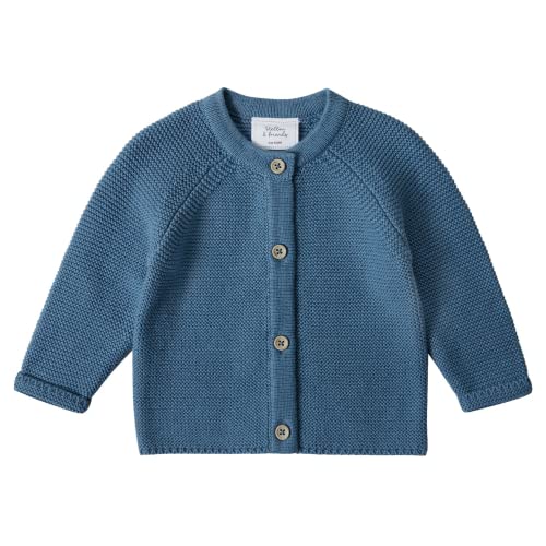 Stellou & friends Cardigan-Strickjacke für Mädchen und Jungen mit Knöpfen in Holz-Optik | Hochwertige Baby-Kleidung aus 100% Baumwolle - IV V I Gr. 74/80 - Ozeanblau von Stellou & friends