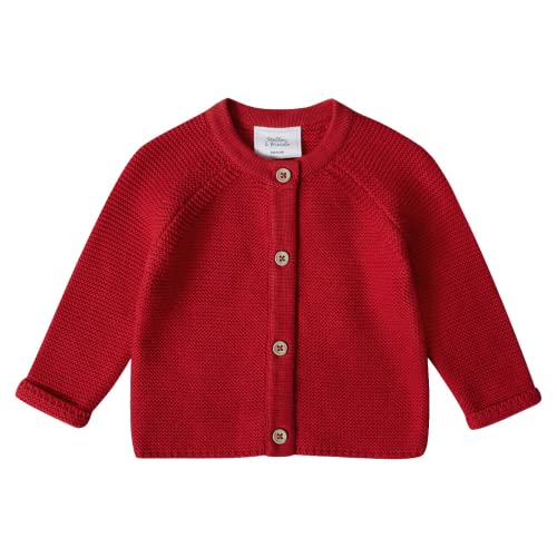 Stellou & friends Cardigan-Strickjacke für Mädchen und Jungen mit Knöpfen in Holz-Optik | Hochwertige Baby-Kleidung aus 100% Baumwolle - IV V I Gr. 50/56 - Rot von Stellou & friends