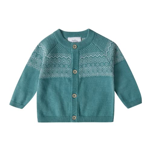 Stellou & friends Cardigan-Strickjacke für Mädchen und Jungen mit Norwegen Muster | Hochwertige Baby-Kleidung aus 100% Baumwolle - III V I Gr. 74/80 - Salbei von Stellou & friends