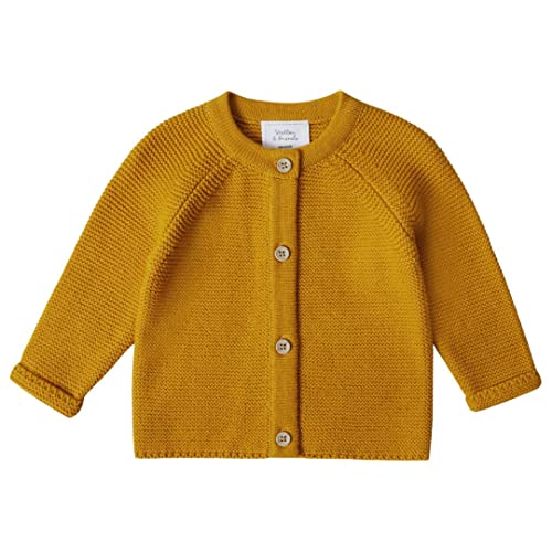 Stellou & friends Cardigan-Strickjacke für Mädchen und Jungen mit Knöpfen in Holz-Optik | Hochwertige Baby-Kleidung aus 100% Baumwolle - IV V I Gr. 50/56 - Senfgelb von Stellou & friends